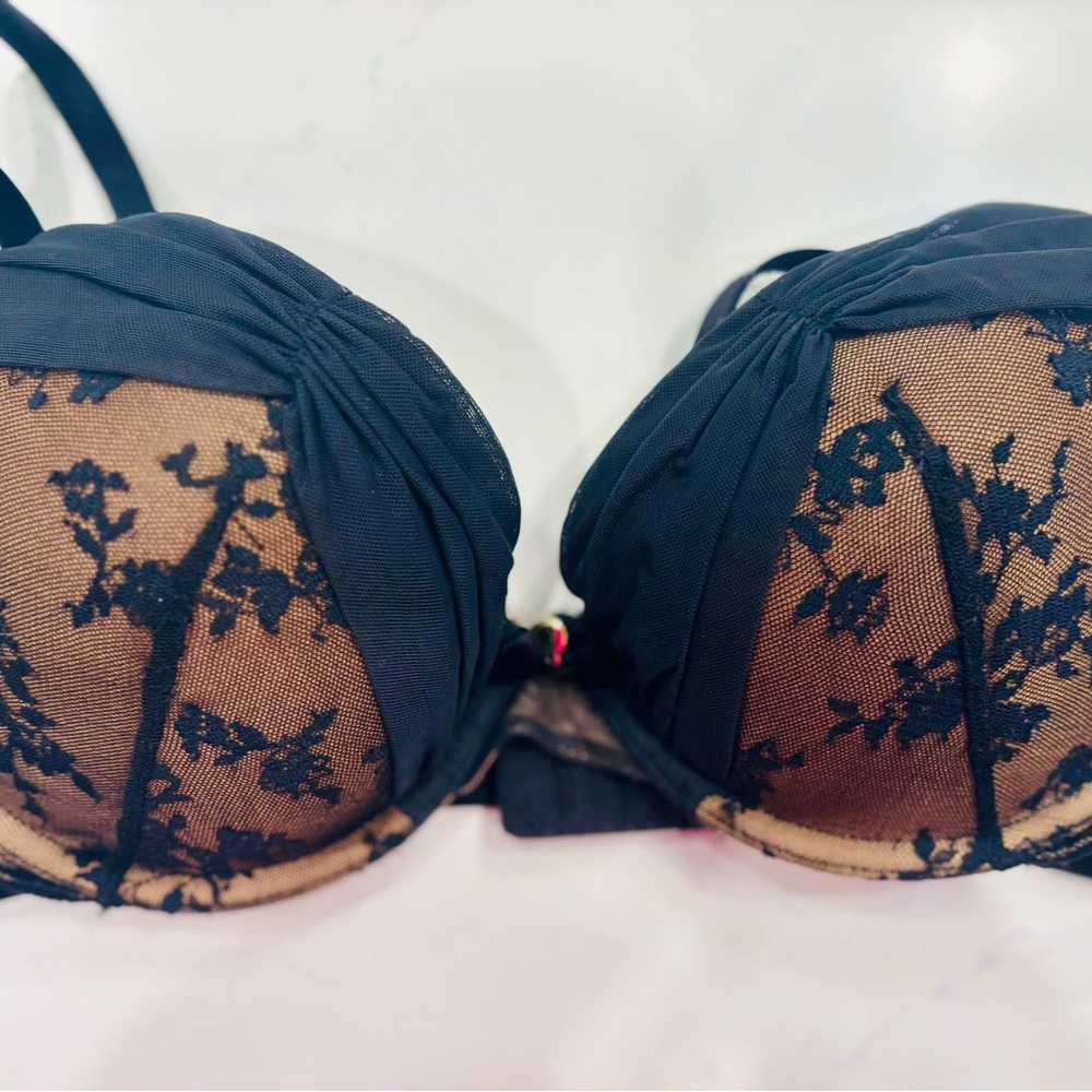 Adore Me Black and Tan Lace Bra